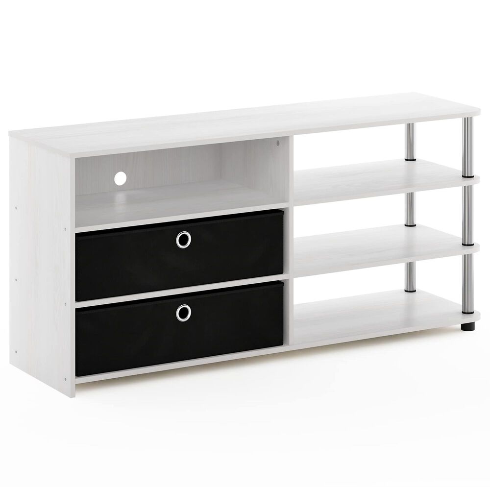 HOMLUX 46.6" Simple Design TV Stand with Bins in White Oak, Stainless Steel and Black, , large