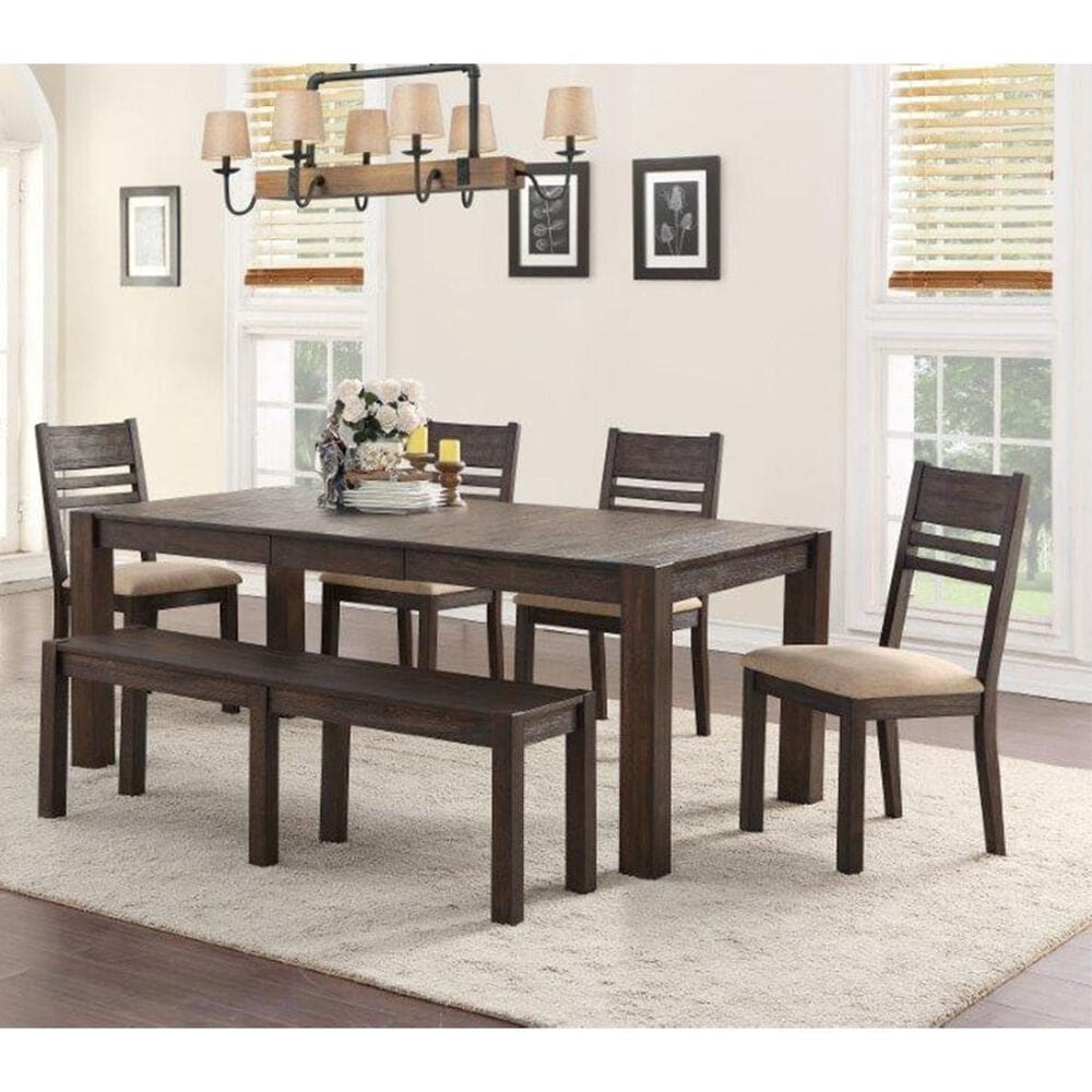 Frankfurt Furniture Rustic 6-Piece Dining Set in Brown Wire Brush, , large