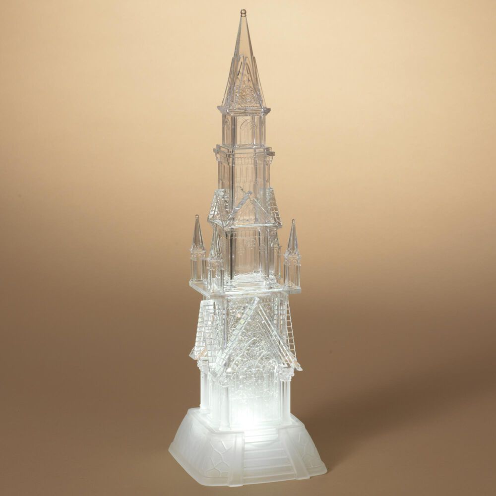 The Gerson Company 17.25" Lighted Spinning Water Globe Church in White, , large