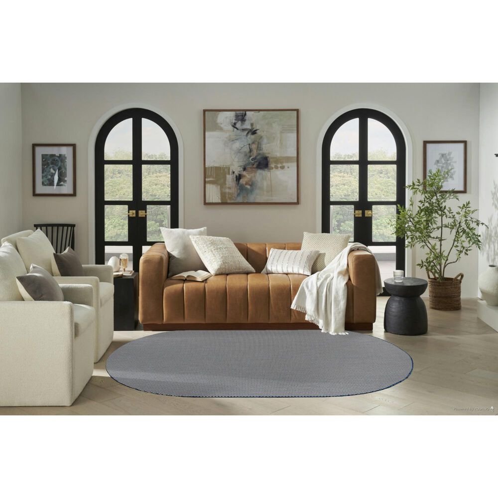 Nourison Courtyard Ivory and Blue 5&#39; x 8&#39; Oval Indoor/Outdoor Area Rug, , large