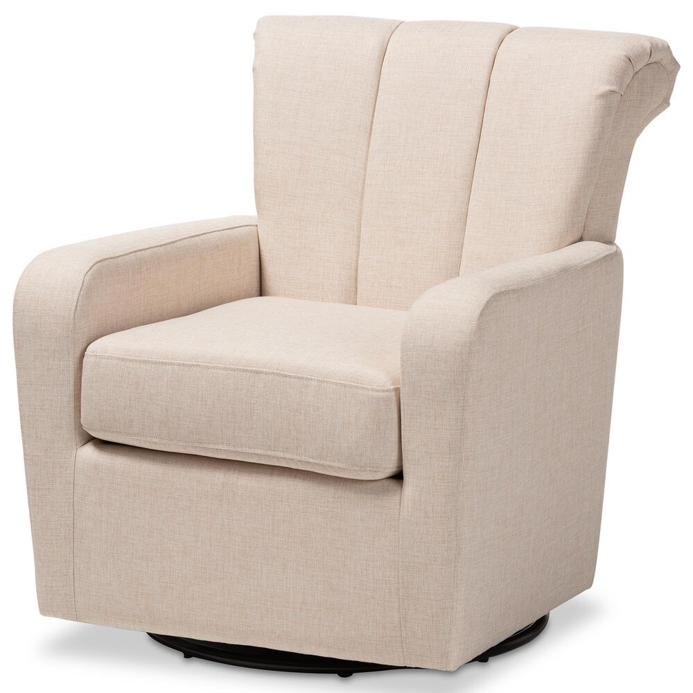 Baxton Studio Rayner Swivel Chair in Beige, , large