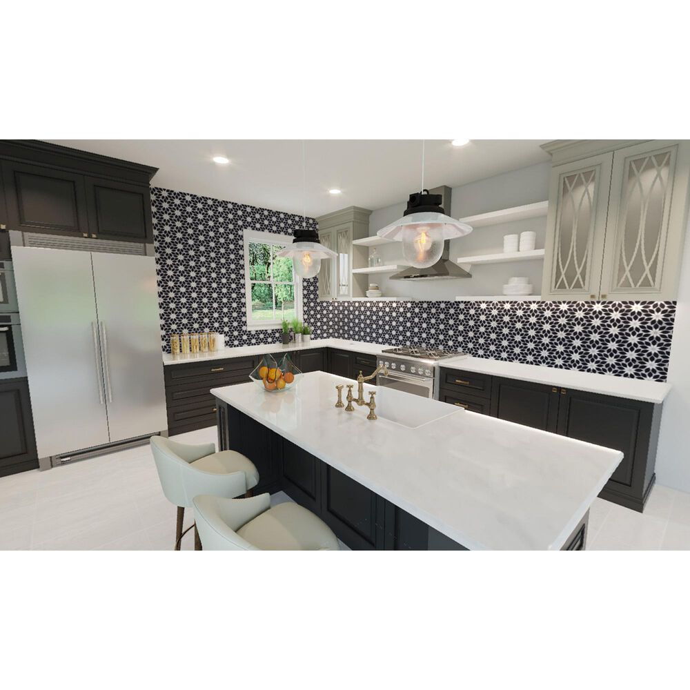 Soho Studio MJ Rain Flower Black Jade and Calacatta 12.4" x 14.13" Marble Mosaic Sheet, , large