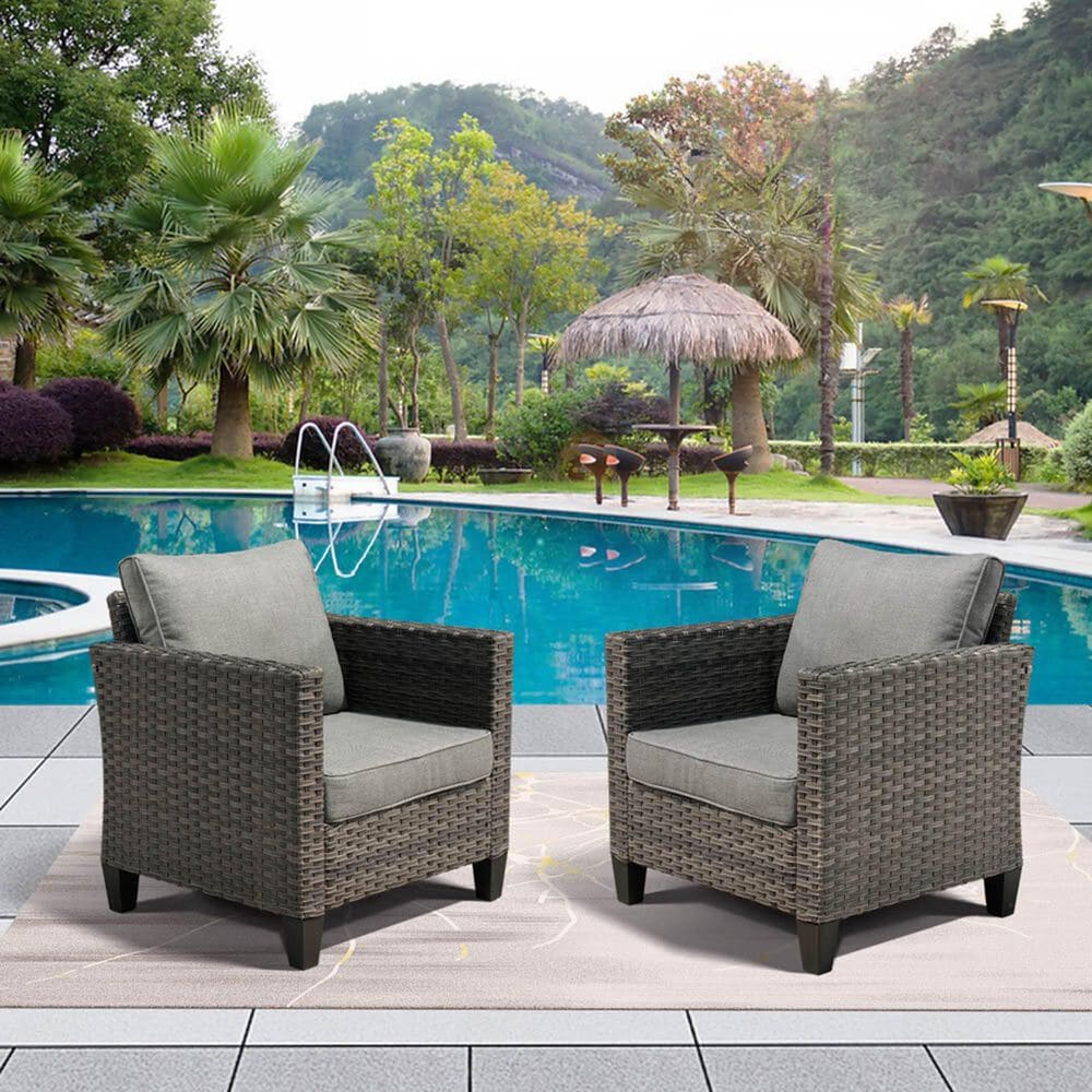 HOMLUX 28" Patio Single Chair in Dark Grey (Set of 2), , large