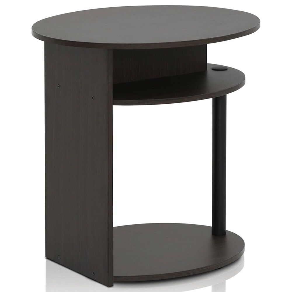 HOMLUX Oval End Table with Bookshelf in Walnut and Black, , large