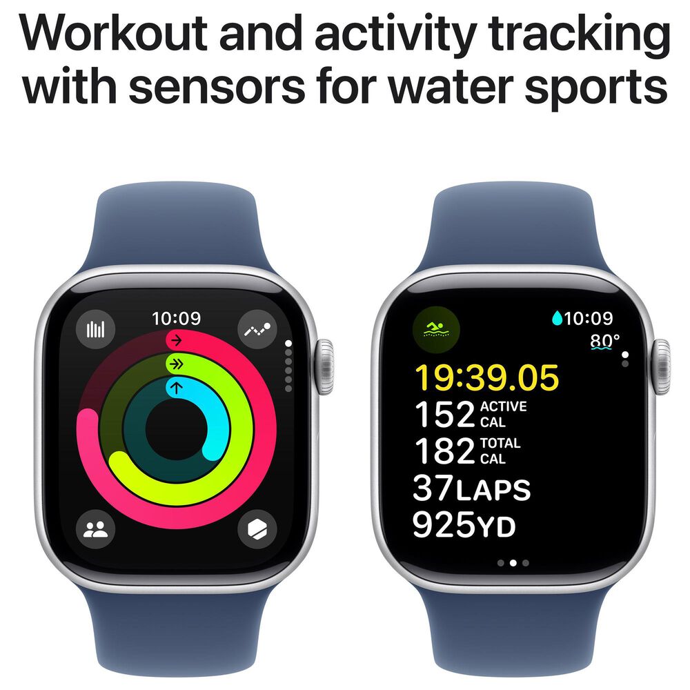 Apple Watch Series 10 GPS 42mm Silver Aluminum Case with Denim Sport Band - S/M, , large