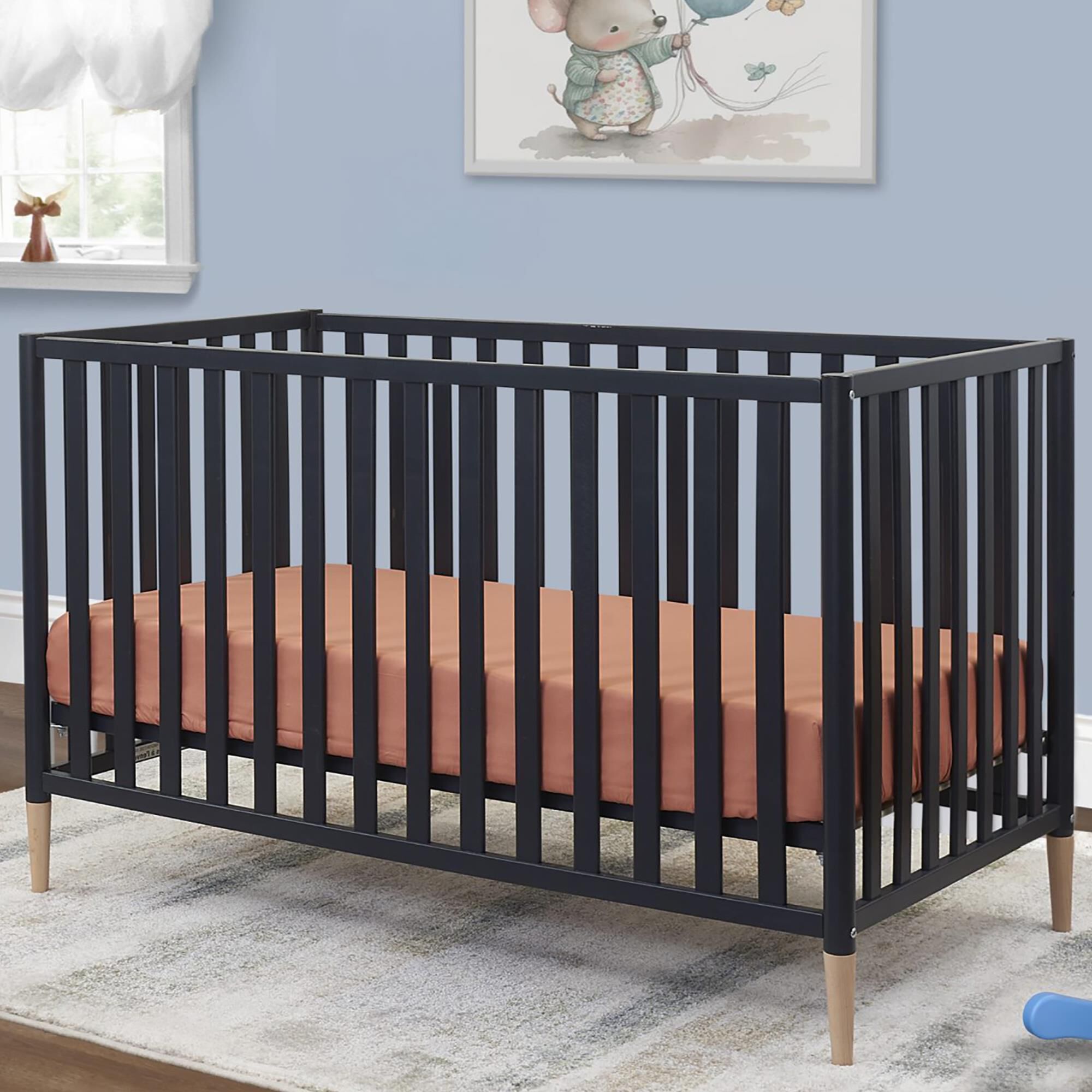 Sorelle Mia 3 In 1 Convertible Crib with Toddler Rail in Midnight and Natural NFM