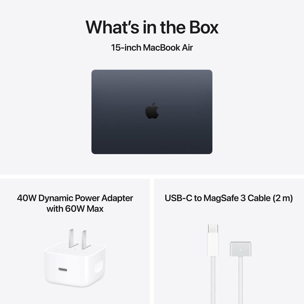 Apple MacBook Air 15-inch Laptop M5 chip - 10 Core CPU - 10 Core GPU - 24GB Memory - 1TB SSD - Midnight - 3-Year AppleCare+ (Latest Model), , large