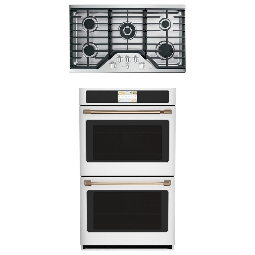 Cafe 2-Piece Kitchen Package with Matte White 30" Smart Built-In Convection Double Wall Oven and Stainless Steel 36" Gas Cooktop, , large