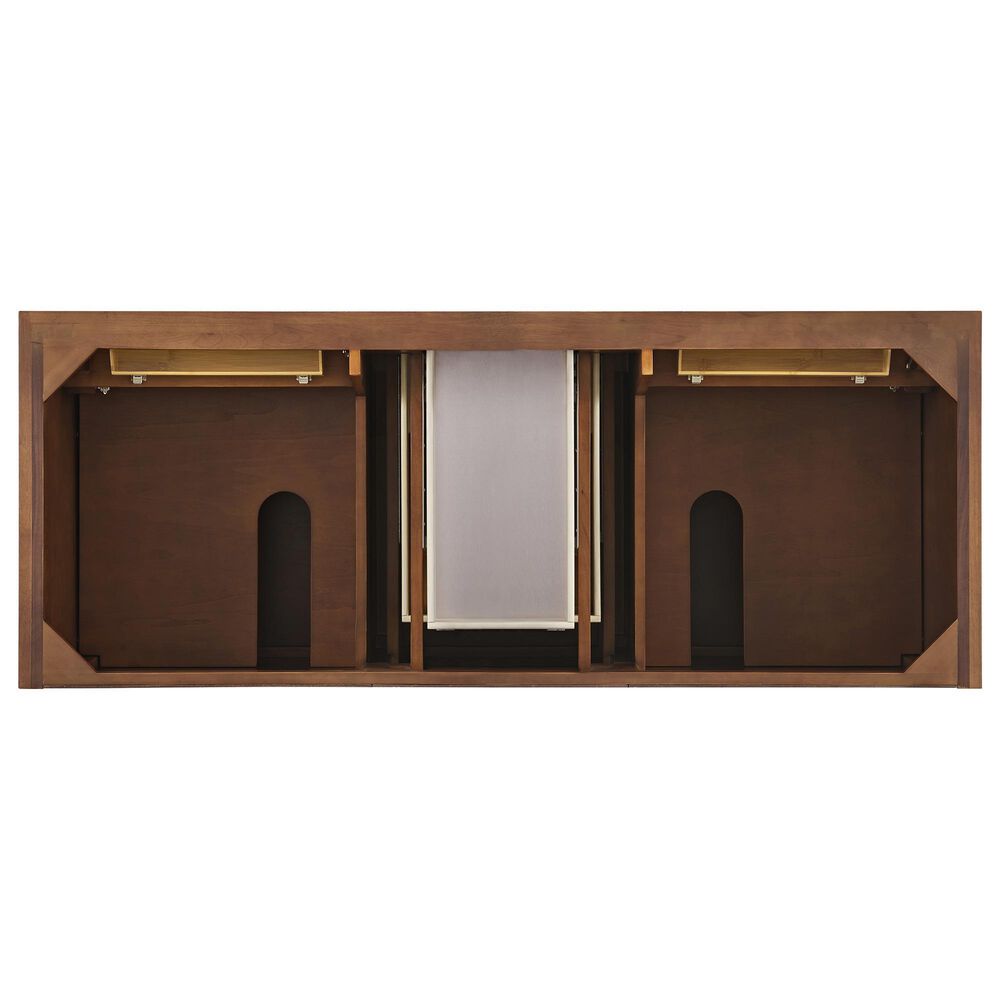 James Martin Vanities Lorelai 60" Double Bathroom Vanity in Mid-Century Walnut with 3 cm Eternal Jasmine Pearl Silestone Top, Rectangular Sinks and FreePower Wireless Charger, , large