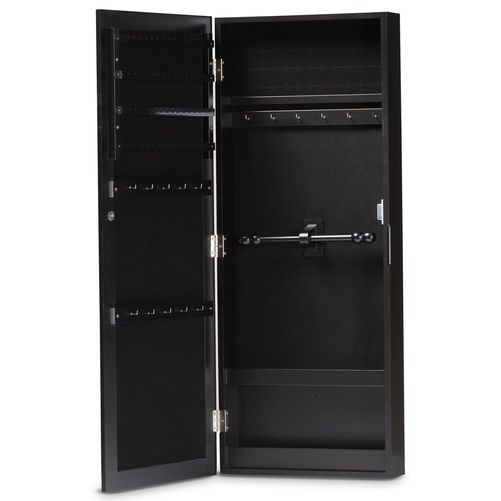 Baxton Studio Pontus Jewelry Armoire with Mirror in Black NFM