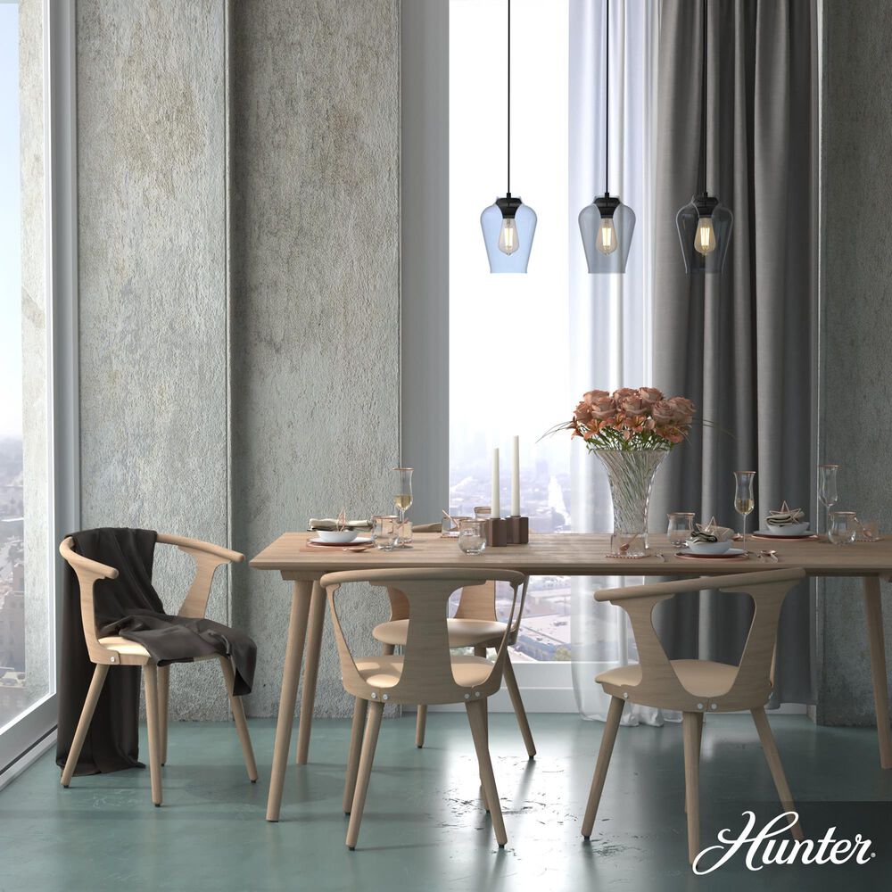 Hunter Vidria 3-Light Linear Pendant Cluster in Matte Black, , large