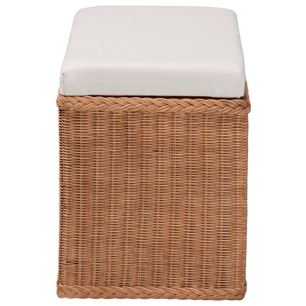 Baxton Studio Eamon Storage Bench with Brown Rattan in Cream, , large