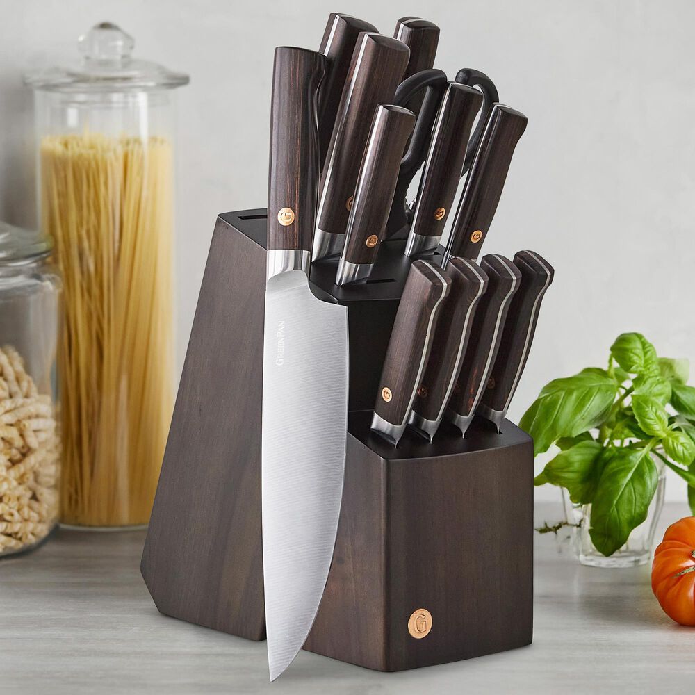 Green Pan Elite Cutlery 13-Piece Knife Block Set in Medium Pakka, , large