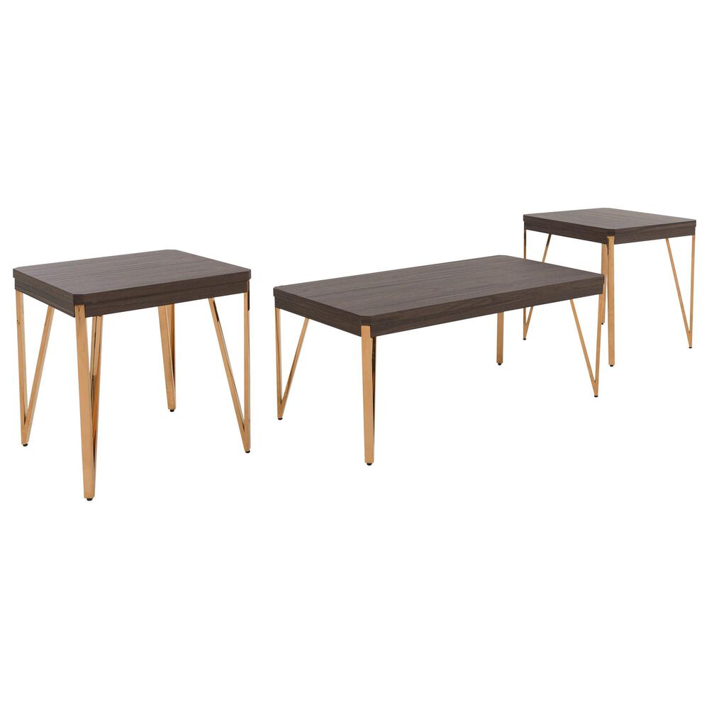 Ashley Bandyn 3-Piece Occasional Table Set in Dark Brown and Goldtone, , large