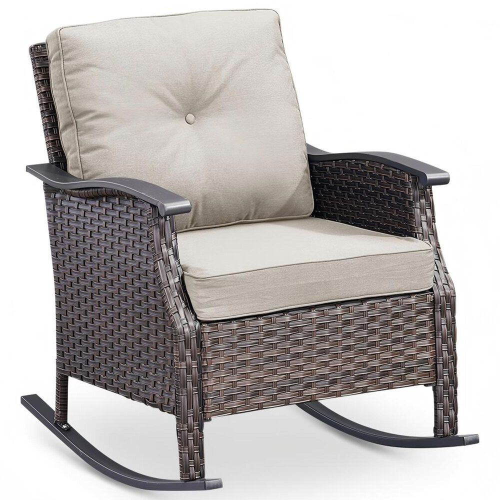 Sunwell Garden 3-Piece Patio Chat Set with Two Rocking Chair in Beige, , large