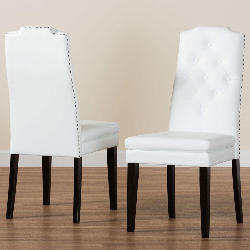 Baxton Studio Dylin Side Chair with White Cushion in Espresso Brown (Set of 2), , large