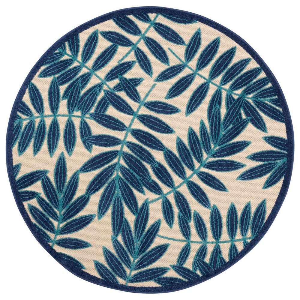Nourison Aloha Floral 5"3" Round Navy Indoor/Outdoor Area Rug, , large