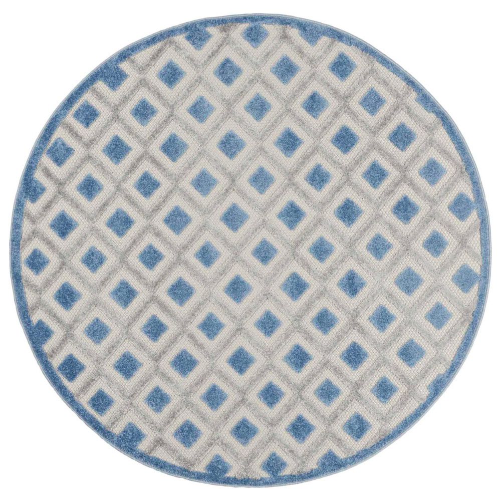 Nourison Aloha ALH26 5"3" Round Blue and Grey Indoor/Outdoor Area Rug, , large