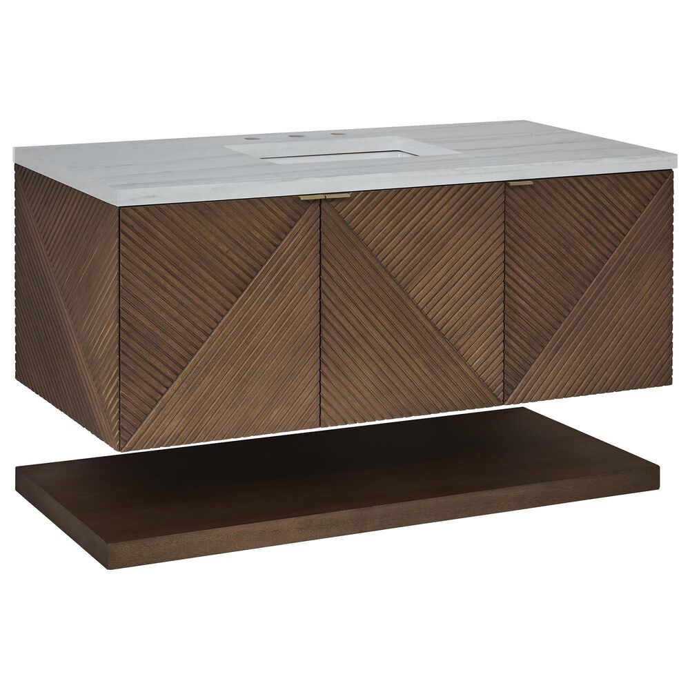 James Martin Vanities Marcello 48" Single Bathroom Vanity in Chestnut with 3 cm Arctic Fall Solid Surface Top and Rectangular Sink, , large