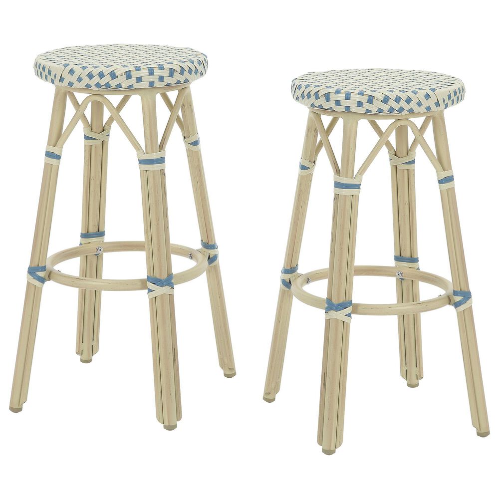 Furniture of America Eldridge 30" Patio Bar Stool in Natural and Blue (Set of 2), , large