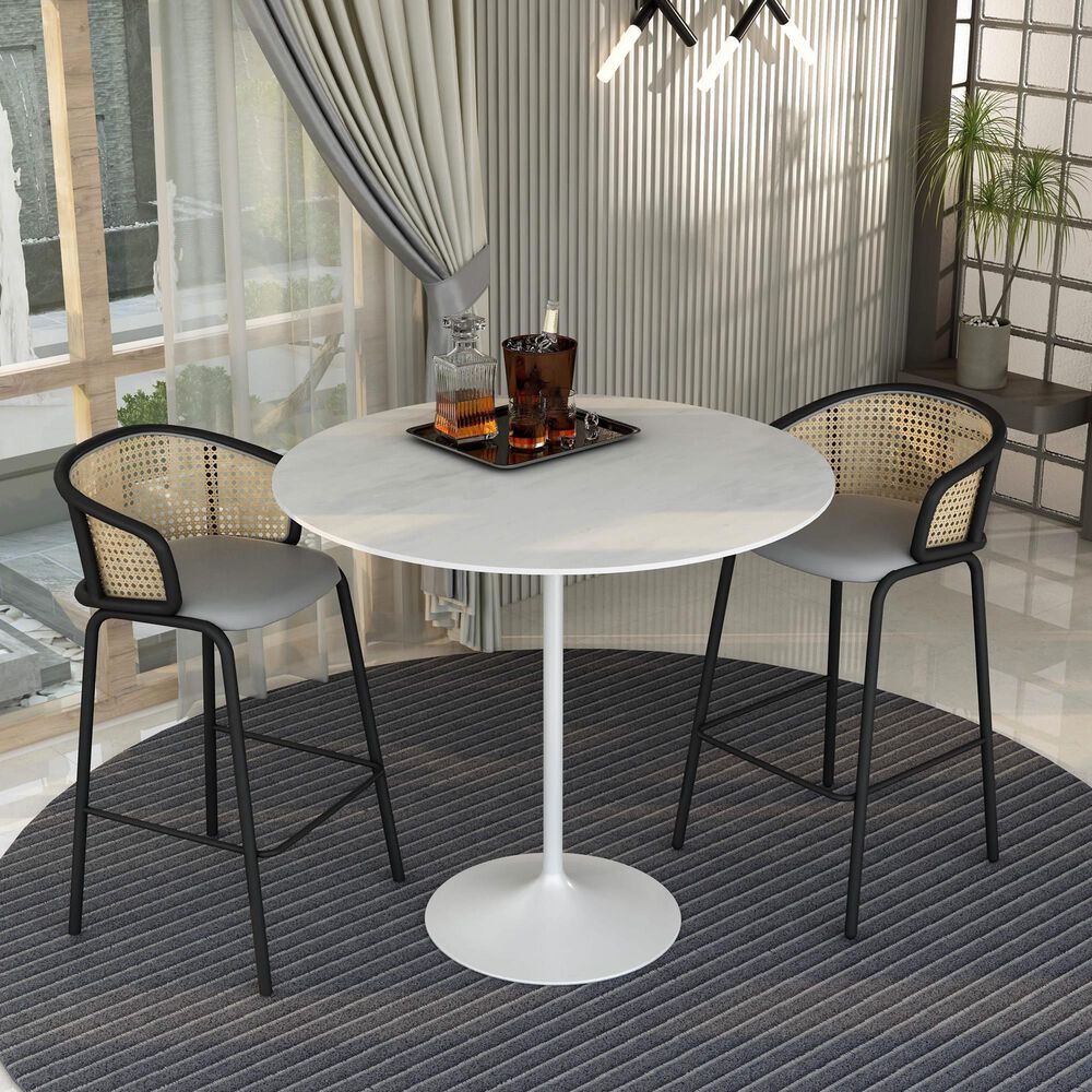 Leisuremod LeisureMod Verve Collection Modern Bar Height Table White Base with 48 Round Marble White Sintered Stone Top, , large