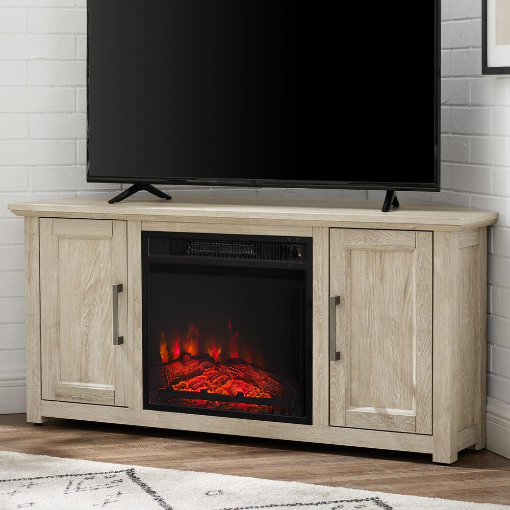 Crosley Furniture Camden 48&quot; Corner TV Stand with Fireplace in Frosted Oak, , large