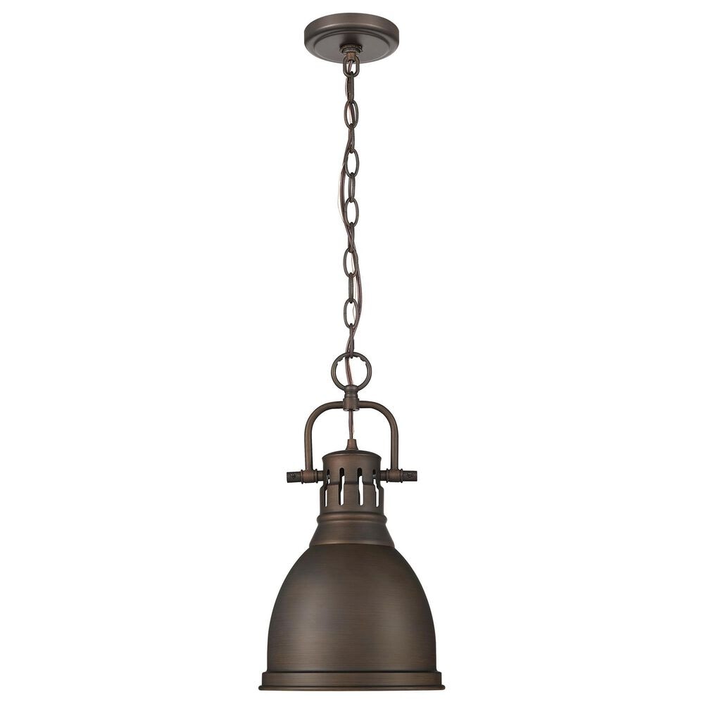 Golden Lighting Duncan 1-Light Small Pendant with Chain in Rubbed Bronze, , large