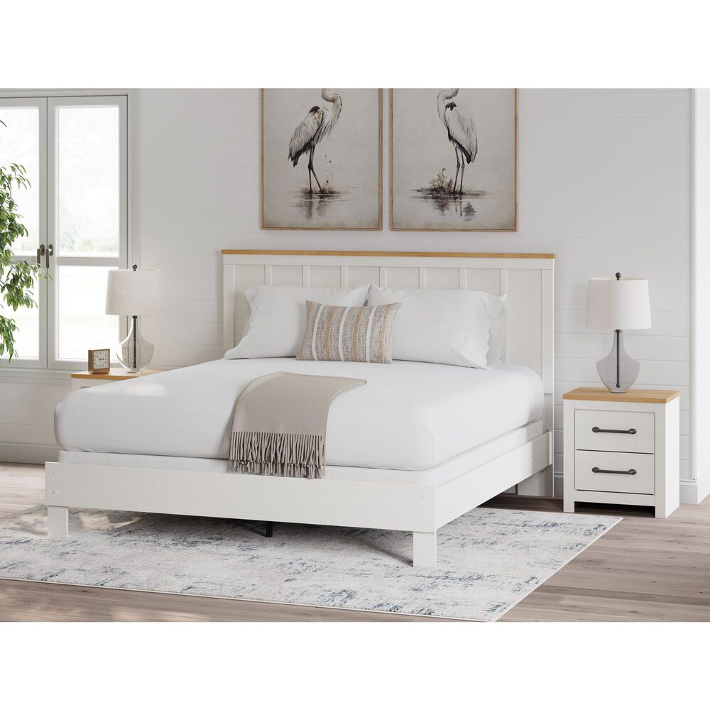 Ashley Linnocreek 2-Drawer Nightstand in White and Warm Brown, , large
