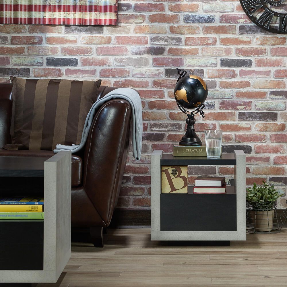 Furniture of America Anderson End Table in Black/Cement, , large