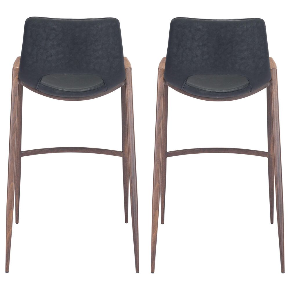 Zuo Modern Desi Bar Chair in Black and Dark Brown &#40;Set of 2&#41;, , large