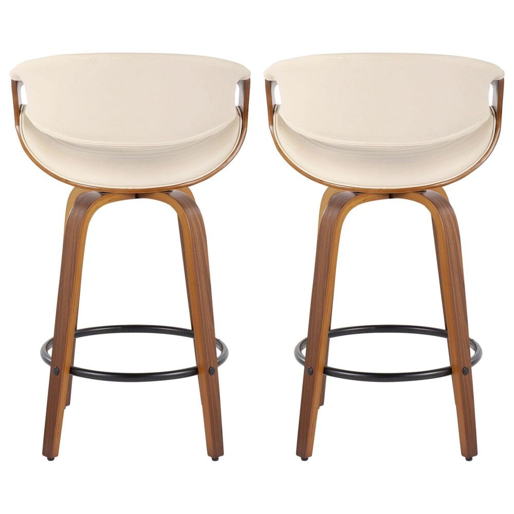 LumiSource Symphony 26" Swivel Counter Stool with Cream Upholstery in Walnut and Black (Set of 2), , large