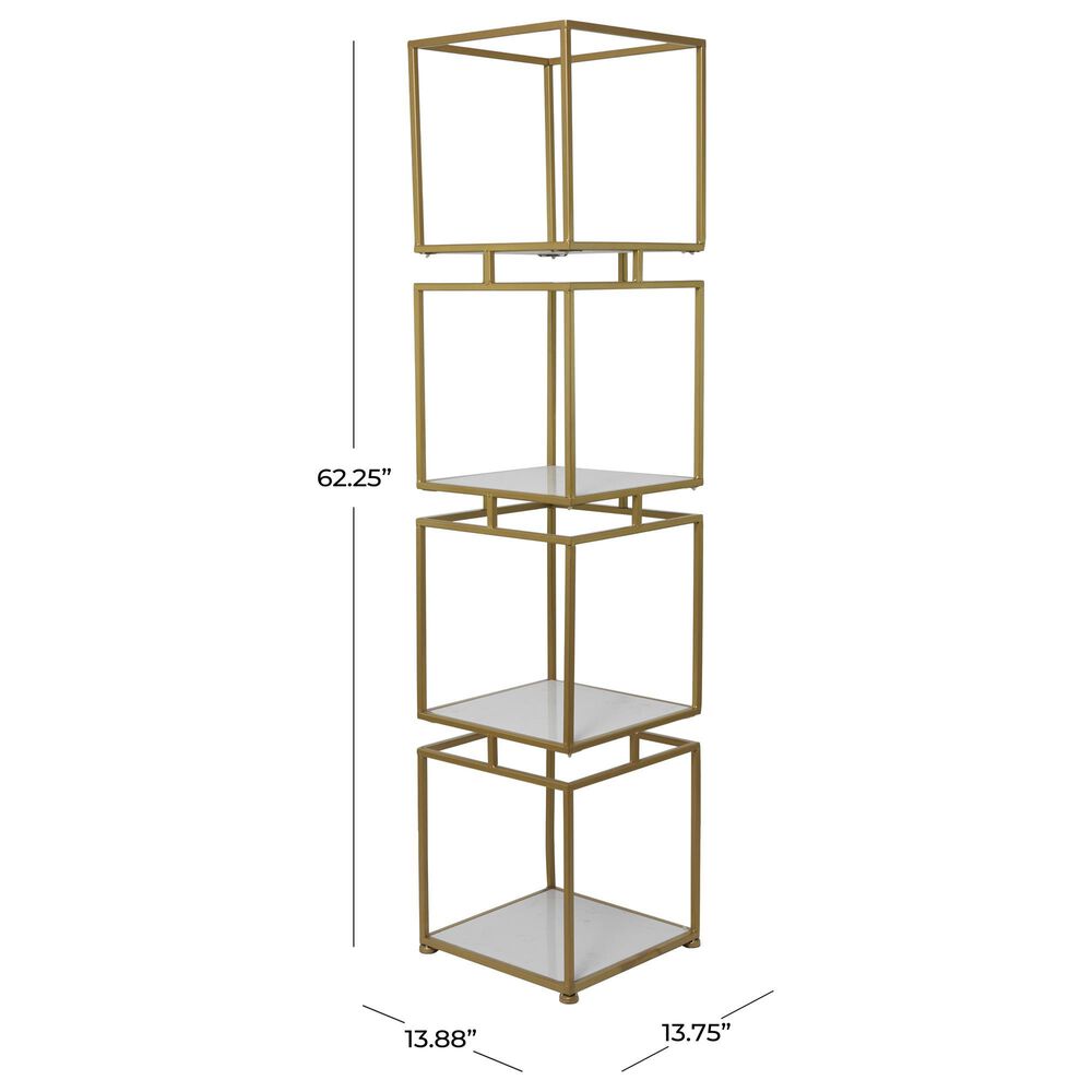 Maple and Jade 4-Shelf Cube Storage Shelving Unit in Satin Gold and White Marble, , large