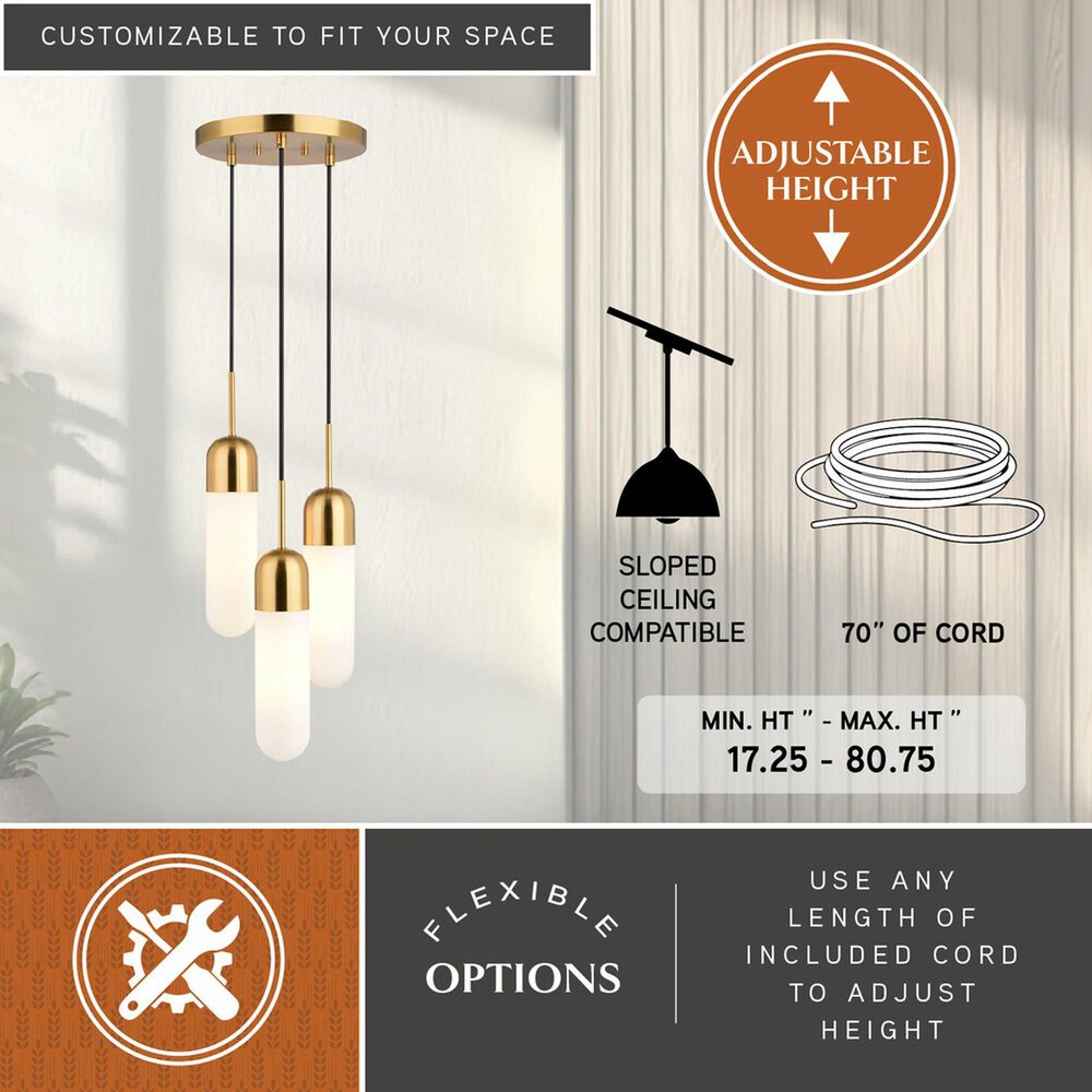 Vaxcel International Co. Ltd. Thalia 3-Light Pendant in Antique Gold, , large