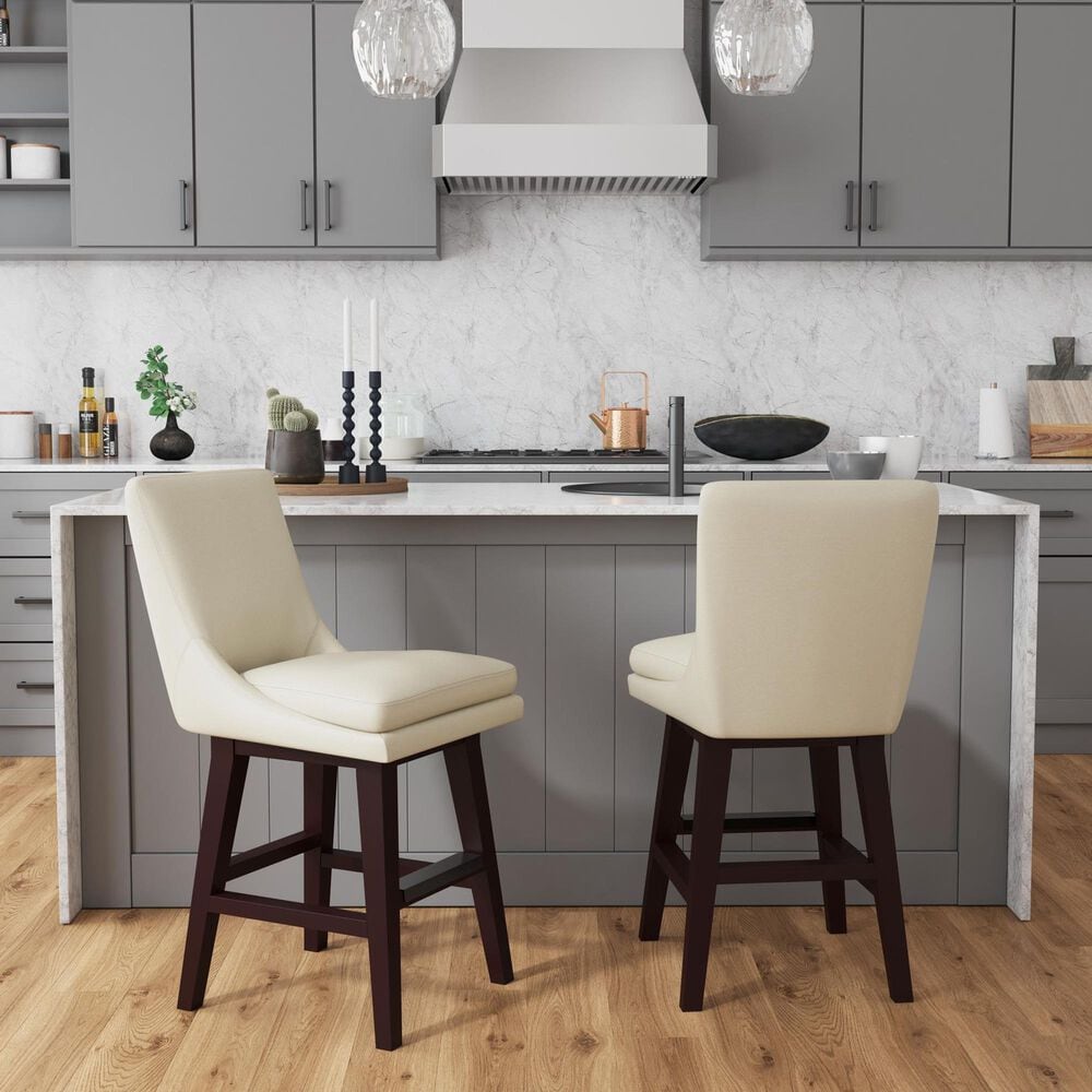 Mayberry Hill Villanova Swivel Counter Stool with Beige Cushion in Espresso, , large