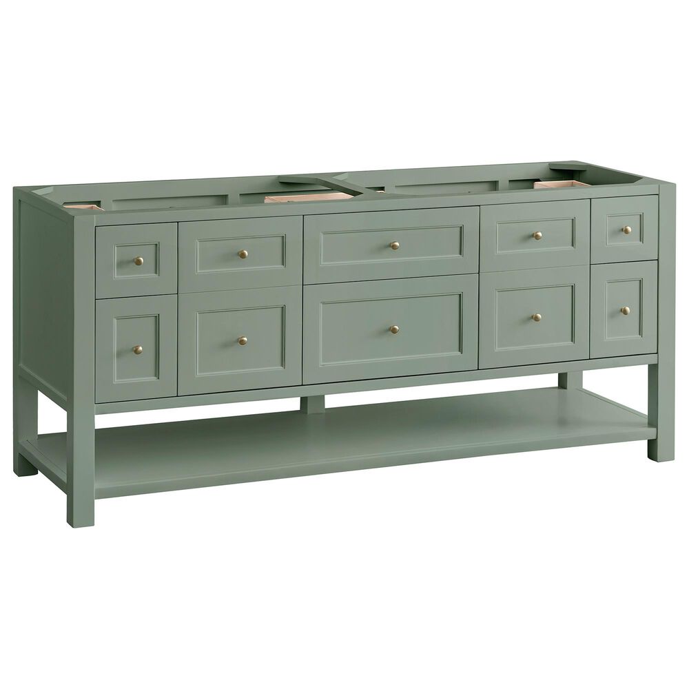 James Martin Vanities Breckenridge 72&quot; Double Bathroom Vanity in Smokey Celadon with 3 cm Victorian Silver Quartz Top and Rectangular Sinks, , large