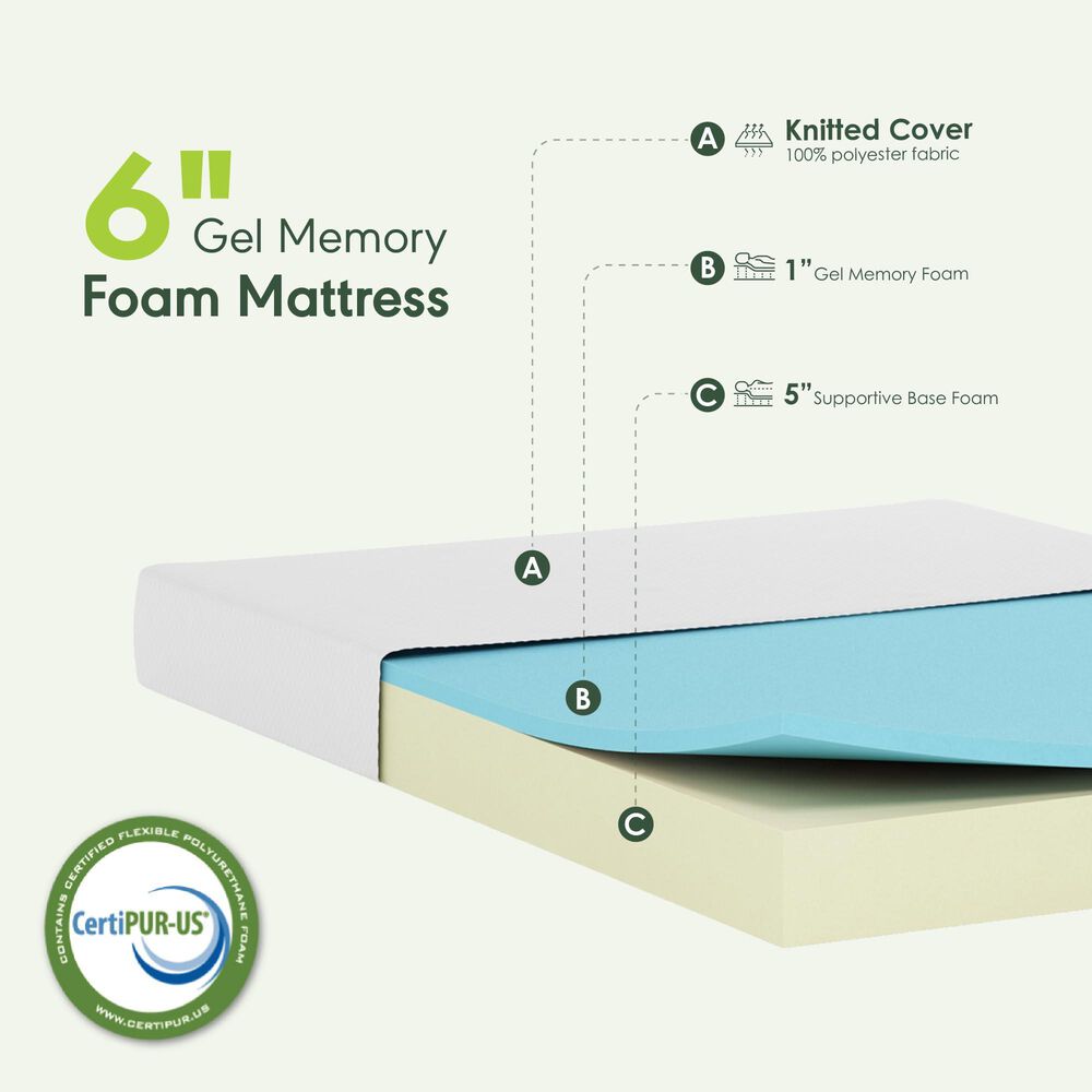 HOMLUX Tidur 6" Medium Firm Cooling Gel Memory Foam California King Mattress in a Box, , large