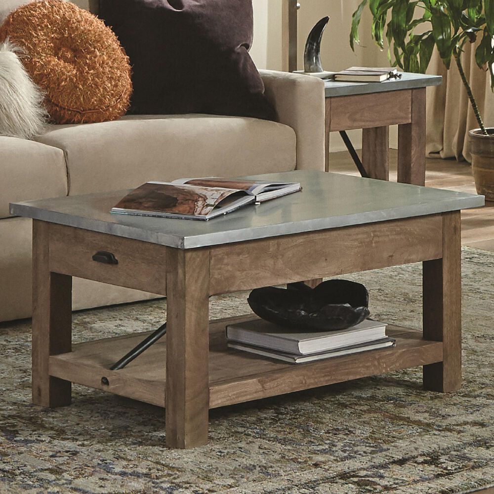 Bolton Furniture Millwork 36" Coffee Table in Light Brown and Silver, , large