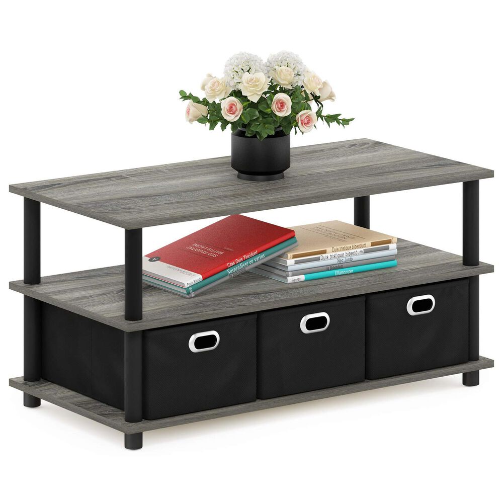 HOMLUX 2-Tier Turn-N-Tube Coffee Table with Bin Drawers in French Oak and Black, , large
