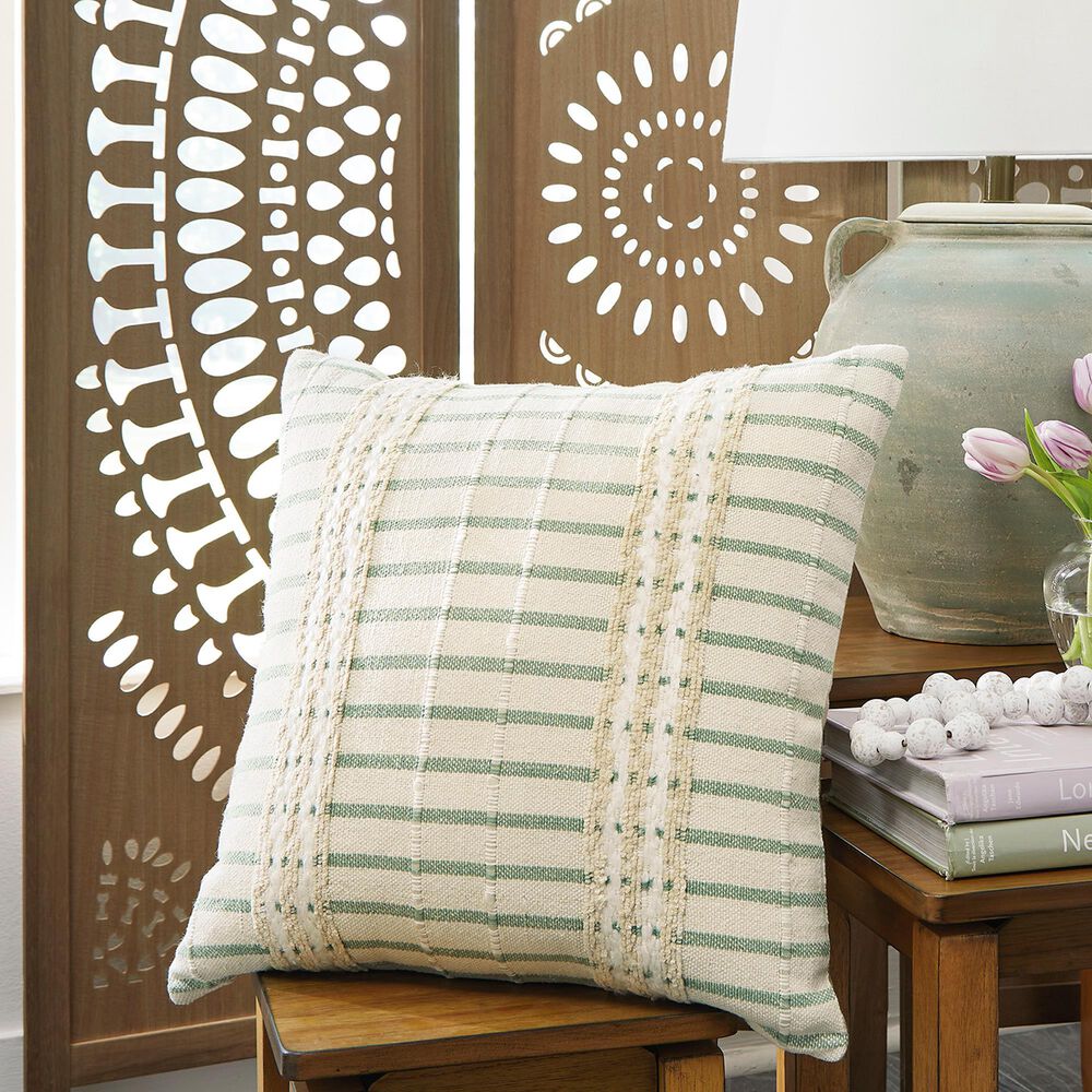 Ashley Rowton 20&quot; Square Throw Pillow in White, Green and Tan, , large