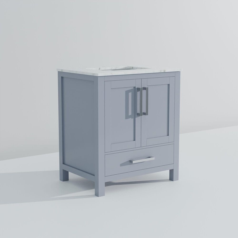 Lexora Home Jacques 30&quot; Single Bathroom Vanity in Dark Grey with 2 cm White Carrara Marble Top and Rectangular Sink, , large