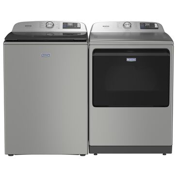 Maytag 5.2 Cu. Ft. Smart Pet Pro Top Load Agitator Washer and 7.4 Cu. Ft. Smart Electric Top Load Dryer Laundry Pair in Classic Silver, , large