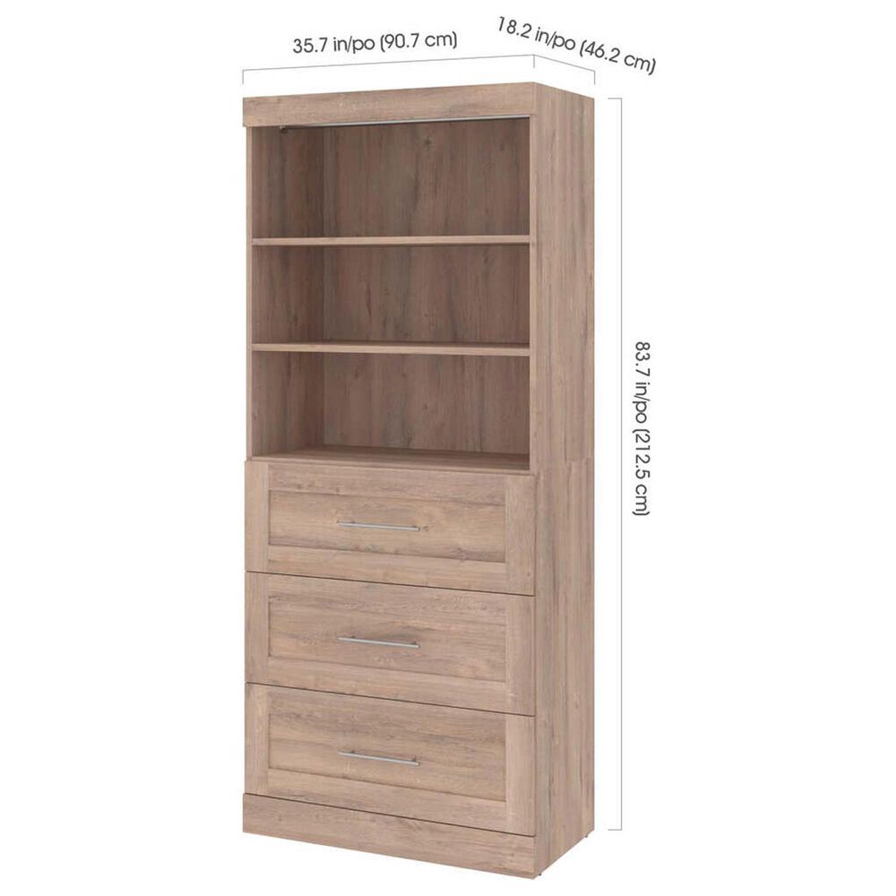 Bestar Pur 36&quot; Storage Unit with 3-Drawer in Rustic Brown, , large