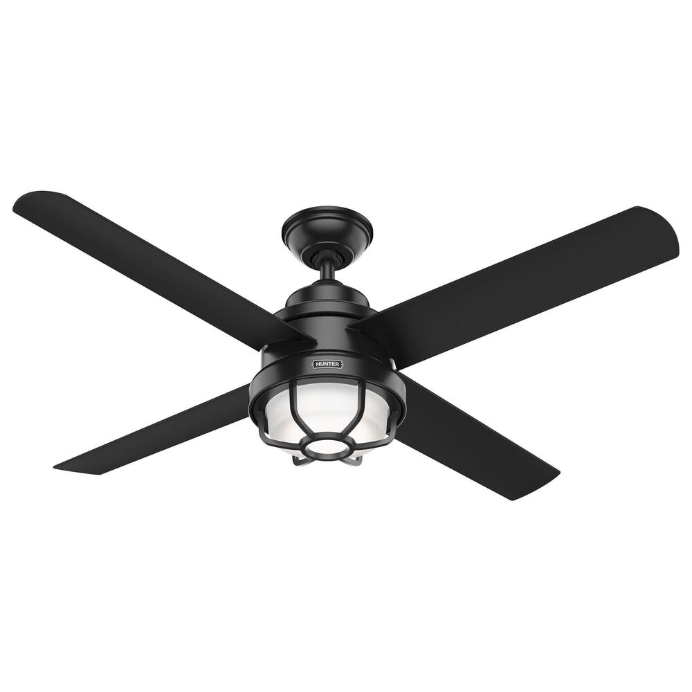 Hunter Searow 54" Outdoor Ceiling Fan with LED Lights in Matte Black, , large