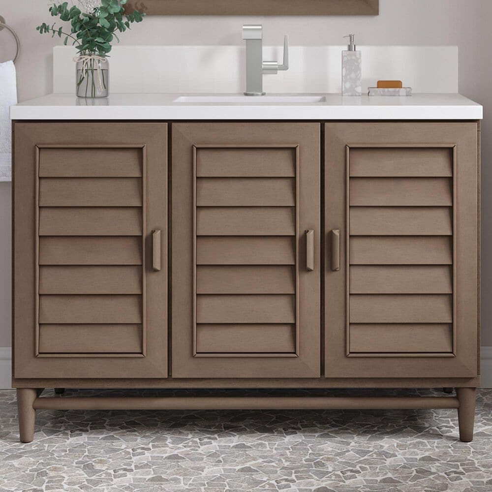 James Martin Vanities Portland 48&quot; Single Bathroom Vanity in Whitewashed Walnut with Single Hole 3 cm White Zeus Quartz Top and Rectangular Sink, , large