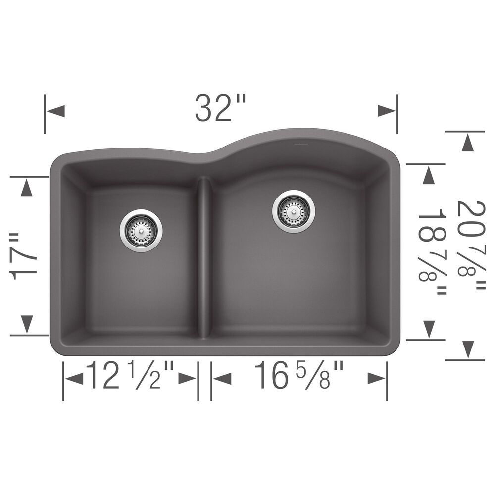 Blanco Diamond 32&quot; 1-3/4 Reverse Double Bowl Kitchen Sink with Low Divide in Cinder, , large