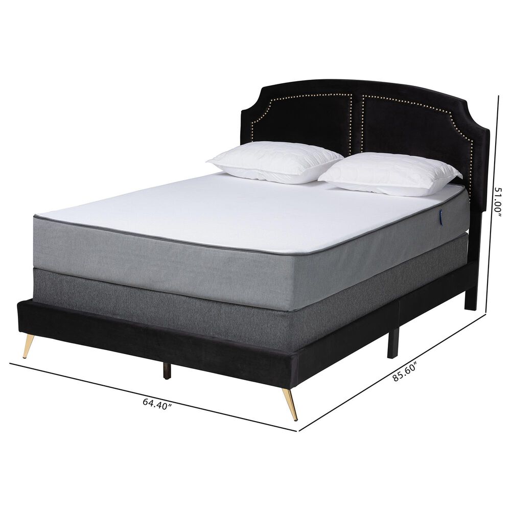 Baxton Studio Oxley Queen Panel Upholstered Bed in Gold, , large