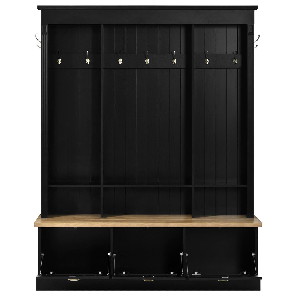 HOMLUX 9-Hook Hall Tree with 3-Cabinet in Black and Natural, , large