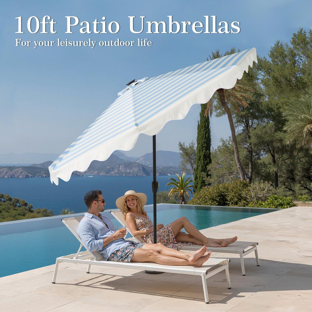 HOMLUX 10' Solar LED Patio Umbrella with Adjustable Tilt and in Blue, , large