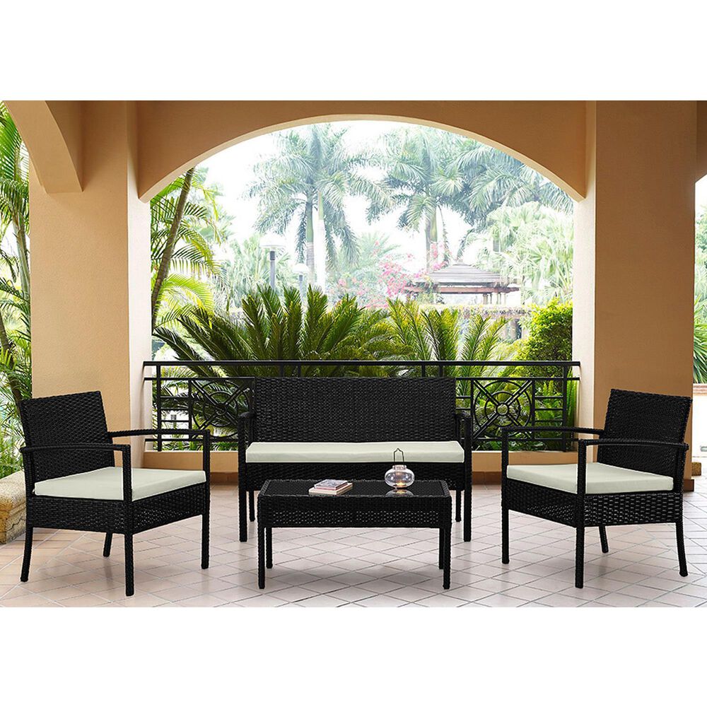 Dayton Noli 4-Piece Patio Conversation Set with Cream Cushion in Black, , large