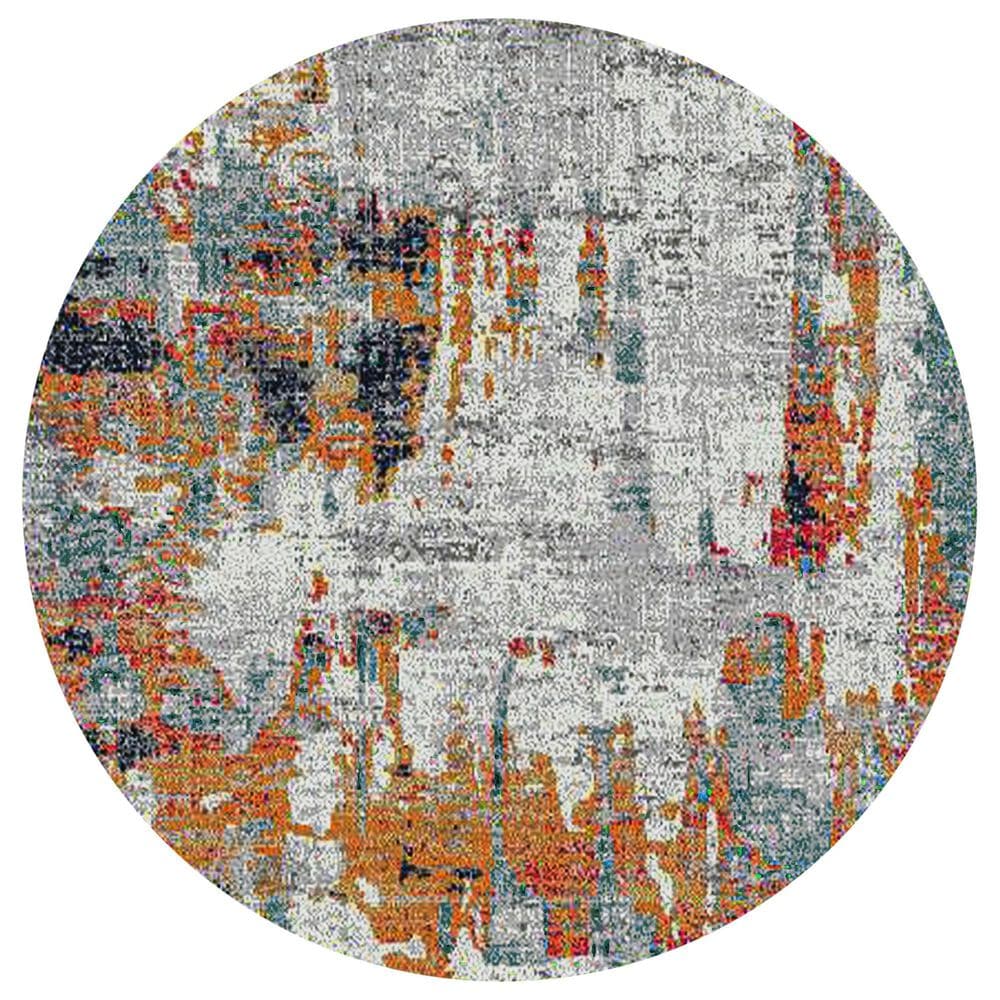 Amer Rugs Montana 7&#39;6&quot; Round Orange and Blue Area Rug, , large